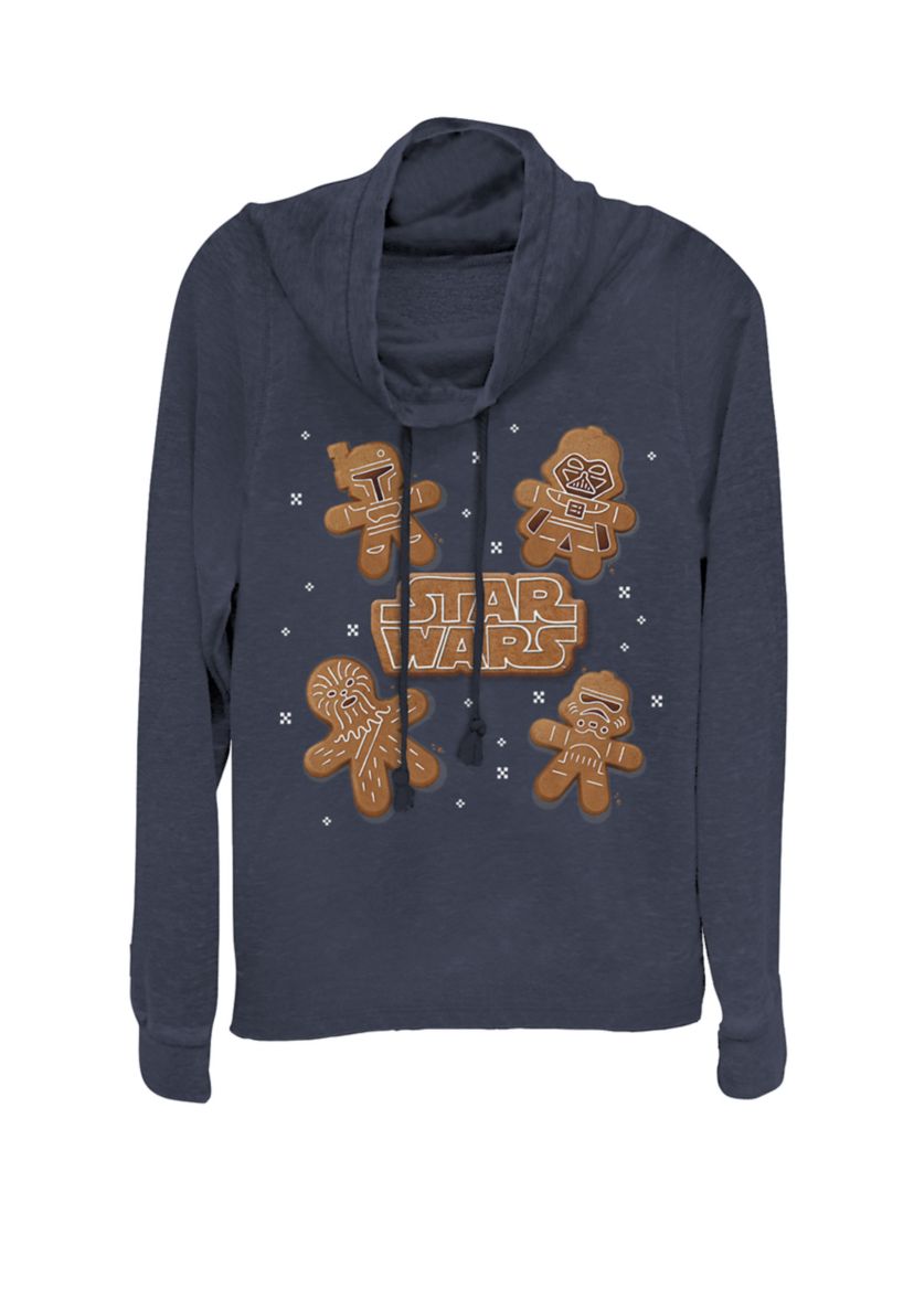 Christmas Gingerbread Cookie Characters Cowl Neck Graphic Pullover