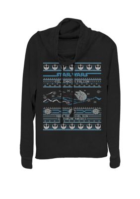 Star Wars Falcon Kessel Run Ugly Christmas Sweater Cowl Neck Graphic Pullover, Black, X-Large -  0194544068388