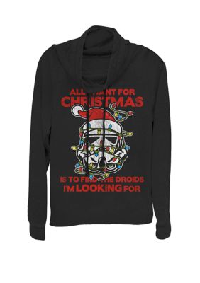 Star Wars Women's Christmas Lights Stormtrooper All I Want For Christmas Cowl Neck Graphic Pullover, Black, Large
