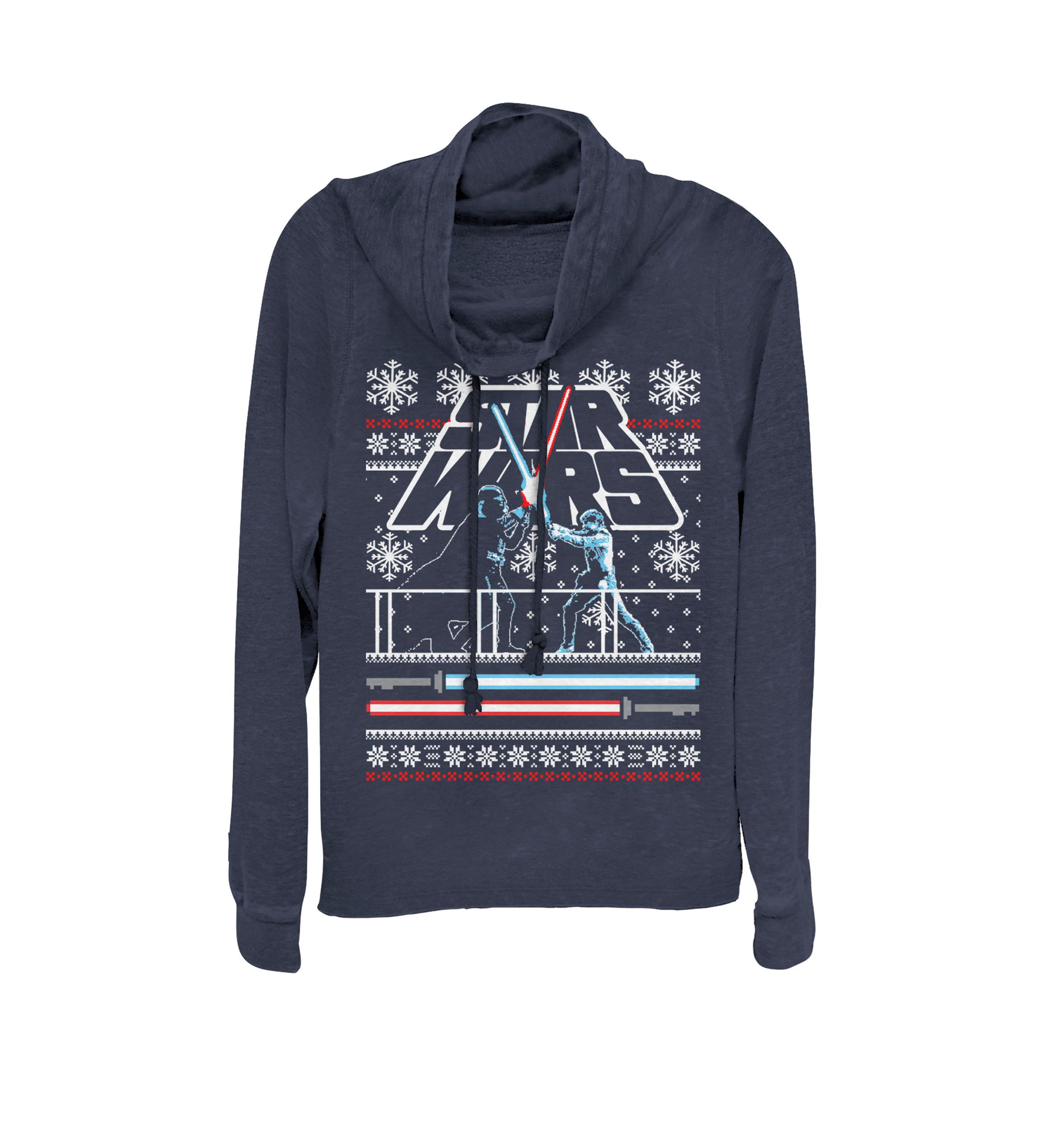 Darth Vader Luke Skywalker Duel Christmas Sweater Cowl Neck Graphic Pullover