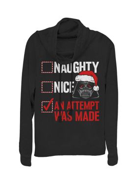 Star Wars Women's Christmas Darth Vader Naughty Nice Checklist Cowl Neck Graphic Pullover, Black, XSmall