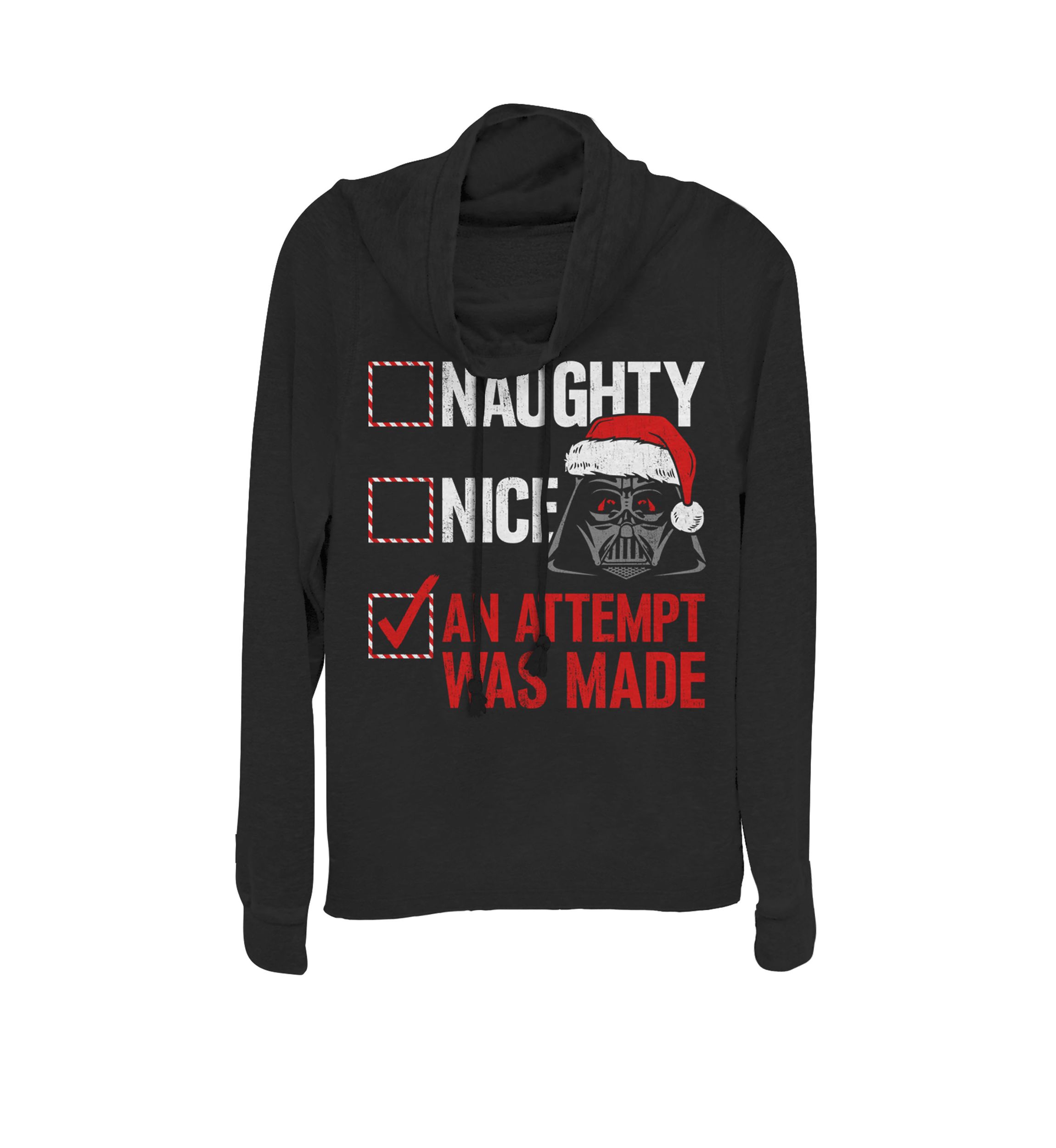 Christmas Darth Vader Naughty Nice Checklist Cowl Neck Graphic Pullover