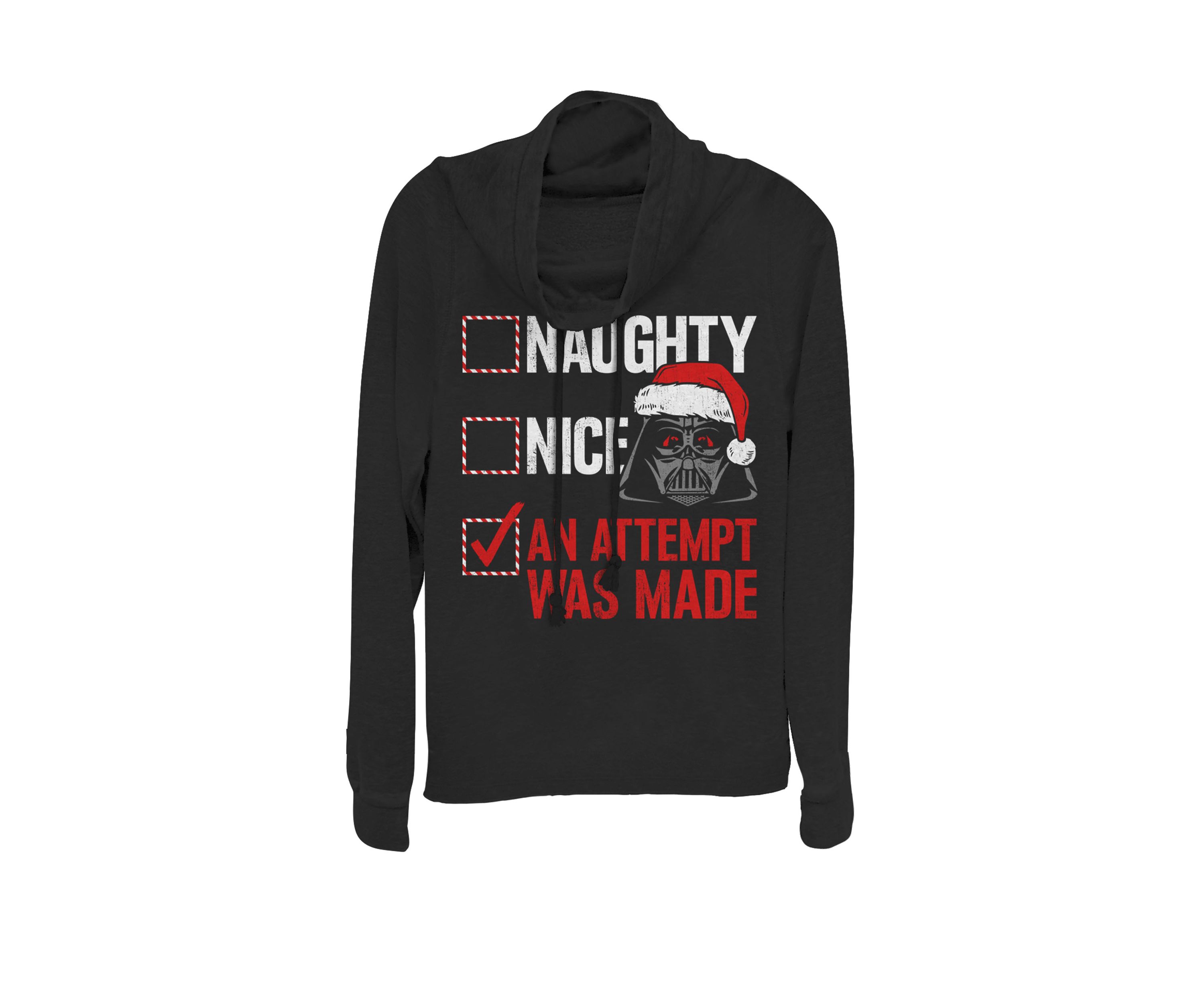 Christmas Darth Vader Naughty Nice Checklist Cowl Neck Graphic Pullover