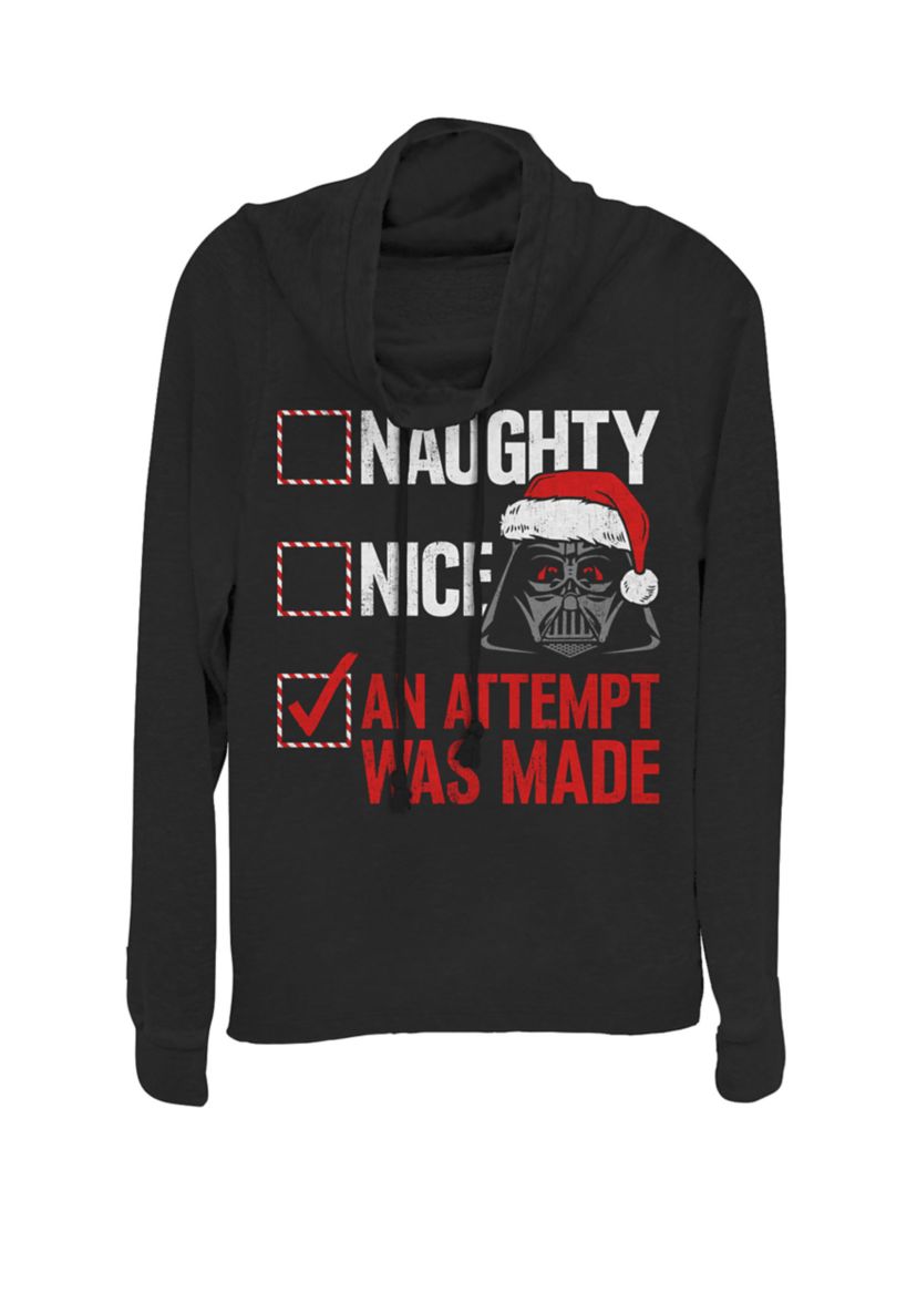 Christmas Darth Vader Naughty Nice Checklist Cowl Neck Graphic Pullover
