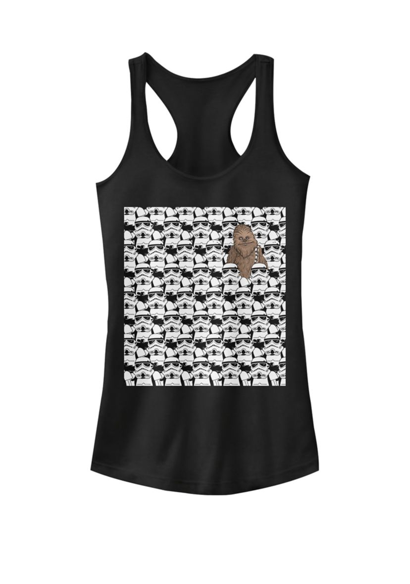 Chewie Hiding In Stormtroopers Racerback Graphic Tank