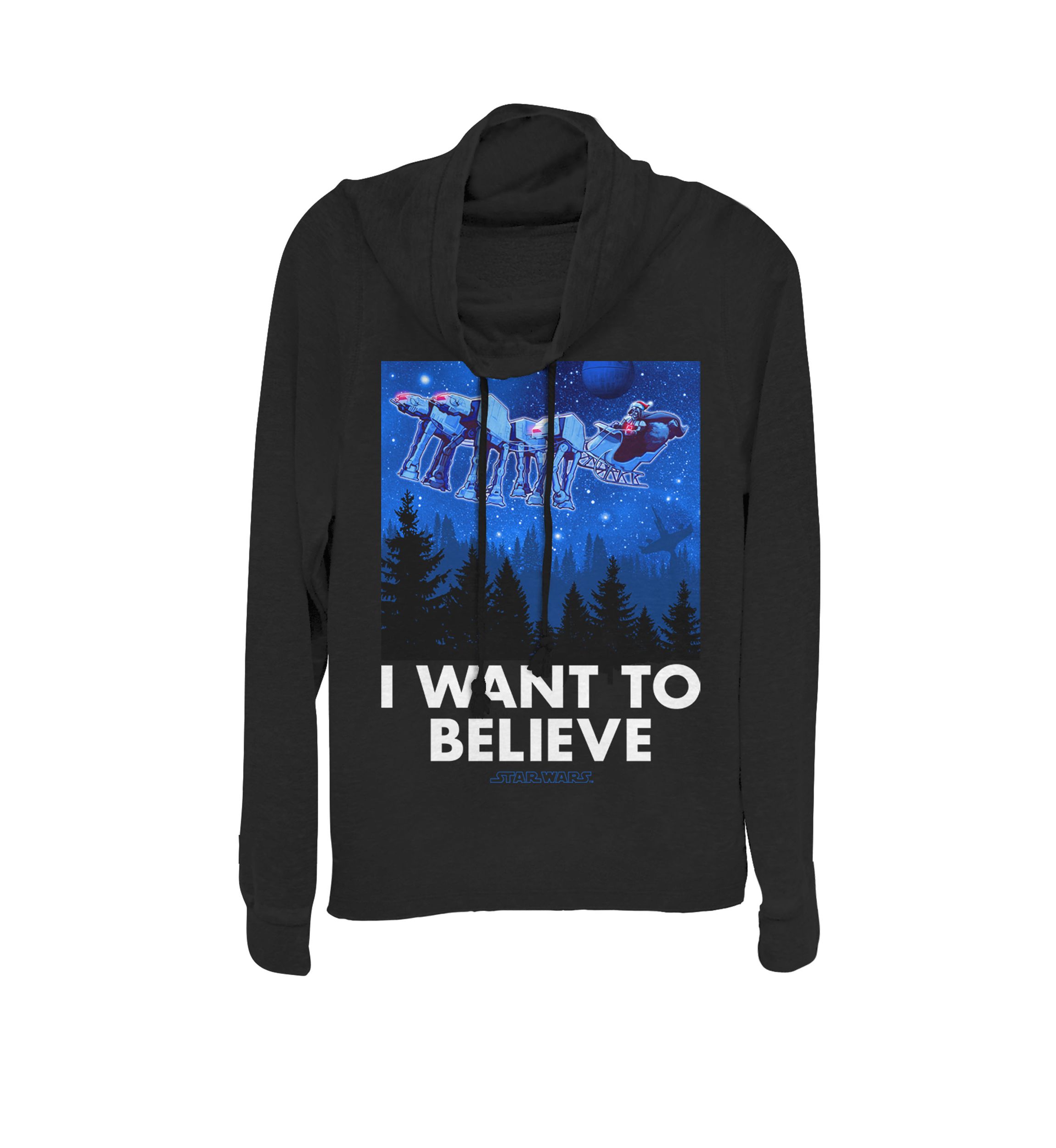 Darth Vader Christmas I Want To Believe Cowl Neck Graphic Pullover