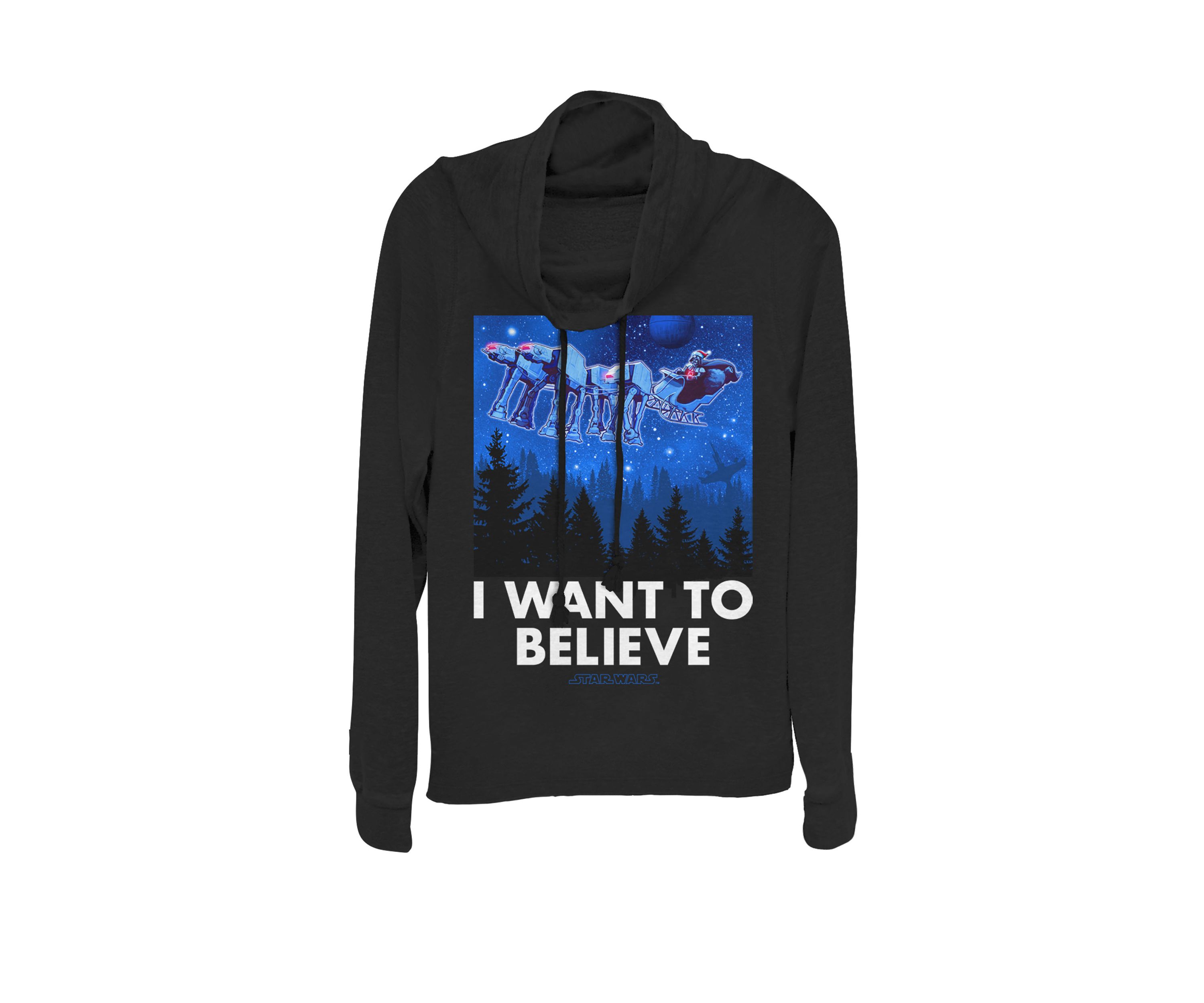 Darth Vader Christmas I Want To Believe Cowl Neck Graphic Pullover