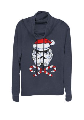 Star Wars Women's Christmas Stormtrooper Santa Hat Candy Canes Cowl Neck Graphic Pullover, Navy Blue, XXL