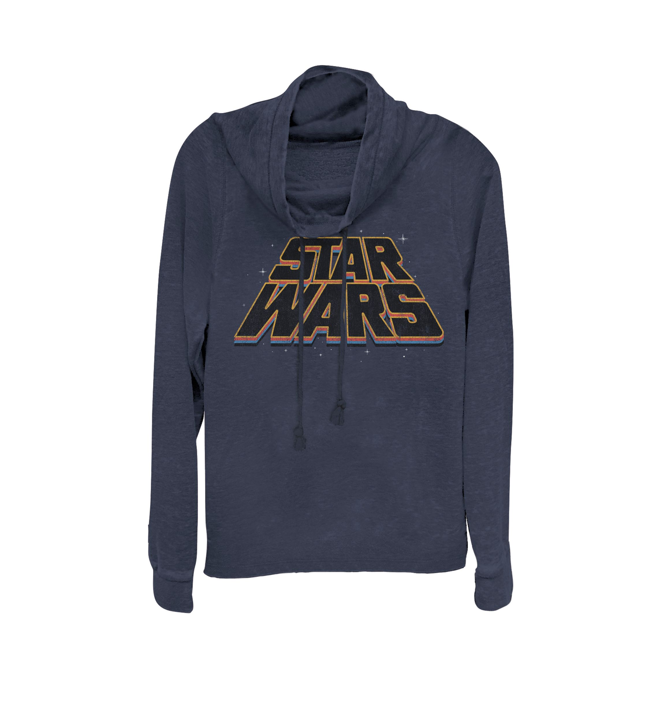 Layered Slanted Logo Vintage Style Cowl Neck Graphic Pullover