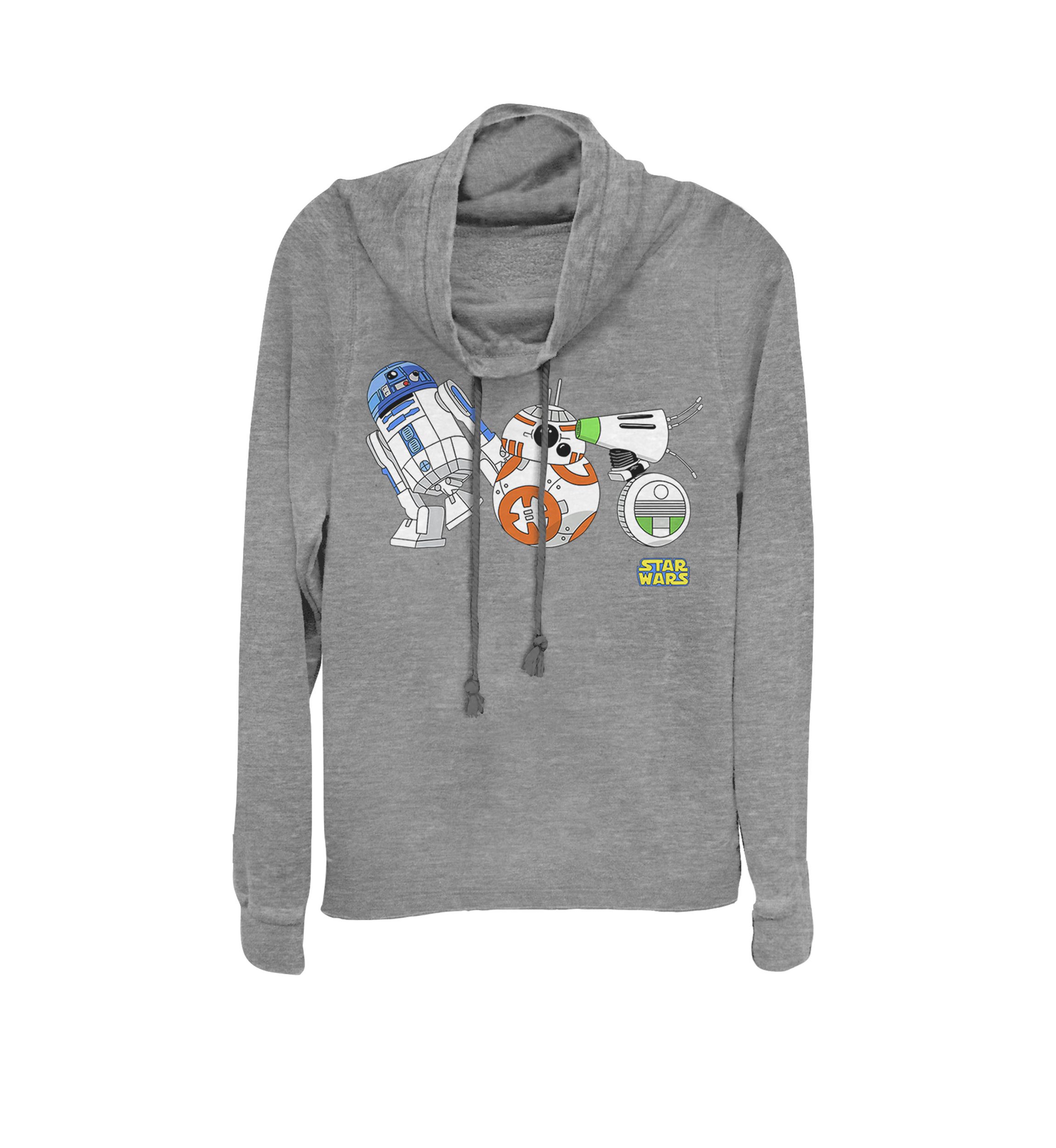 Rise of Skywalker R2-D2 BB-8 D-O Cartoon Droids Cowl Neck Graphic Pullover