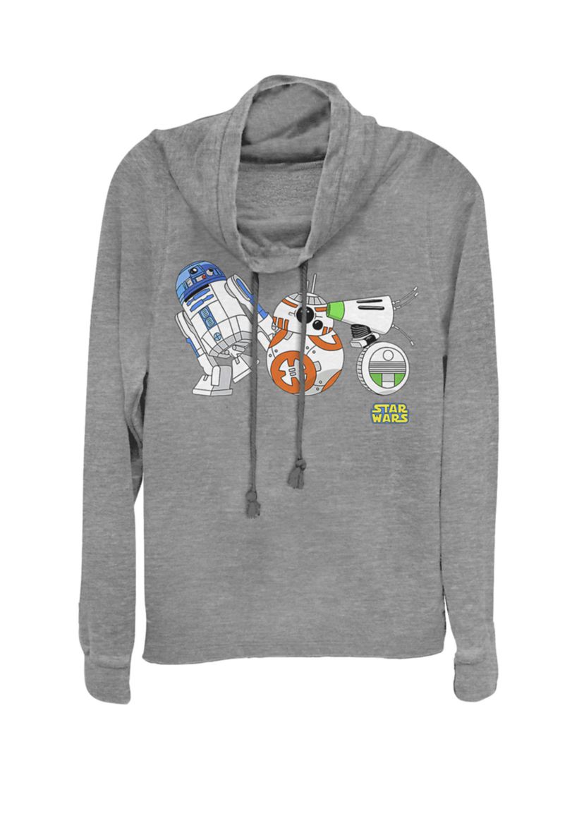 Rise of Skywalker R2-D2 BB-8 D-O Cartoon Droids Cowl Neck Graphic Pullover