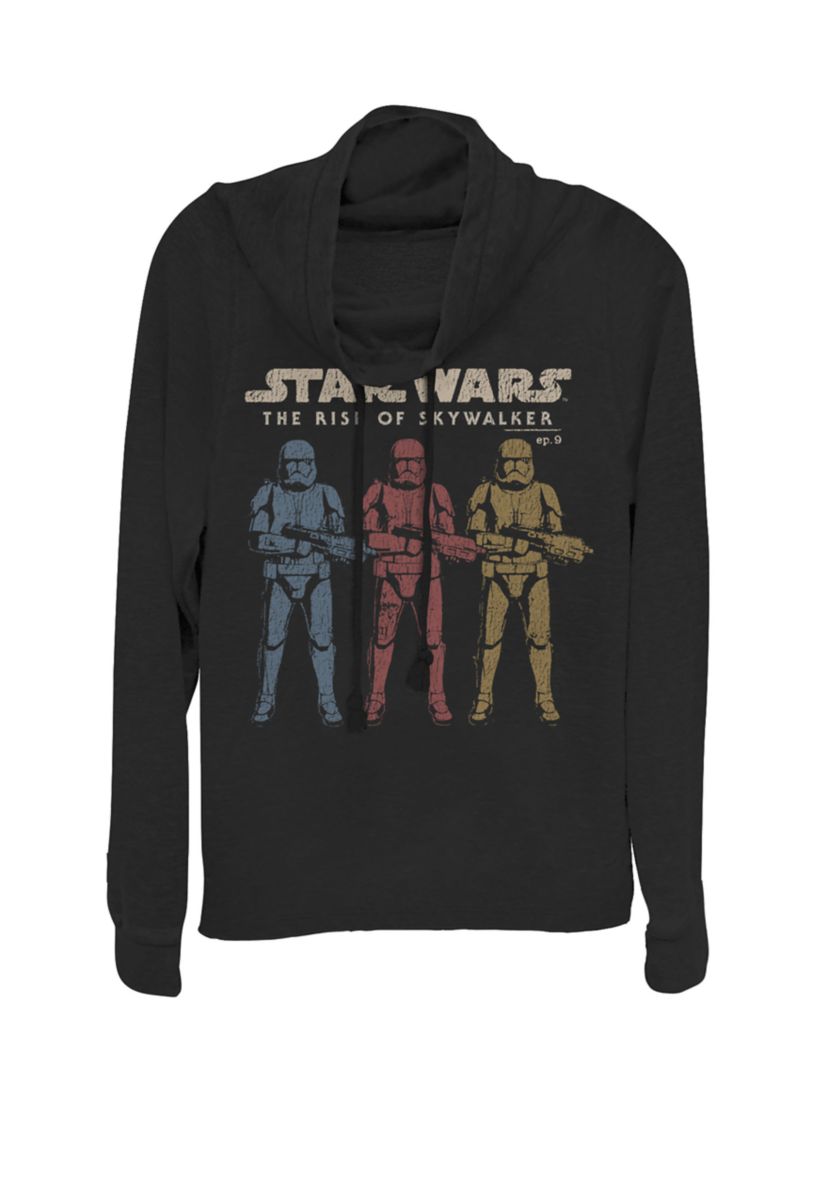 Rise Of Skywalker Distressed Stormtrooper Lineup Cowl Neck Graphic Pullover