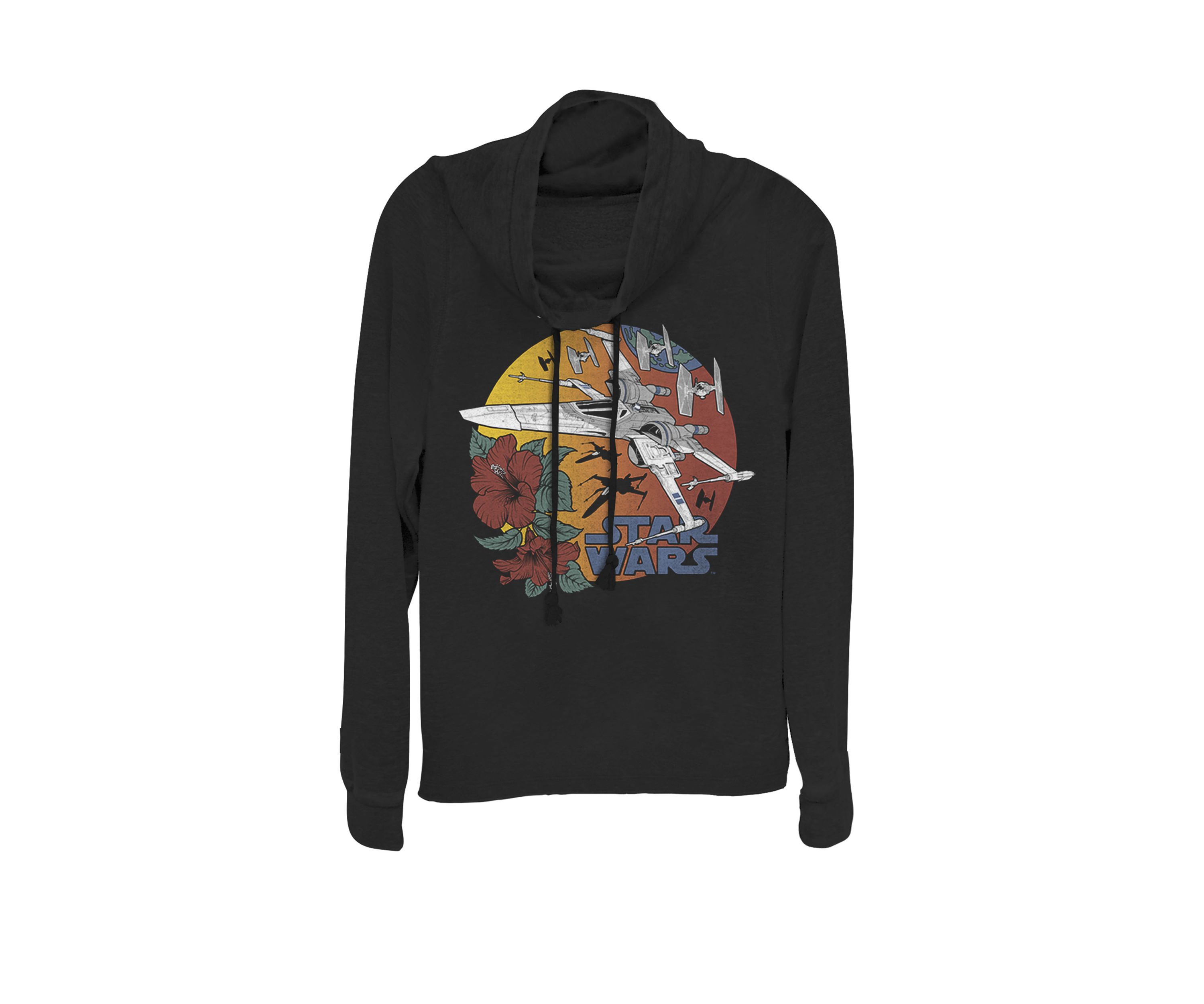 Rise Of Skywalker Retro Floral Sunrise X-Wing Fighters Cowl Neck Graphic Pullover