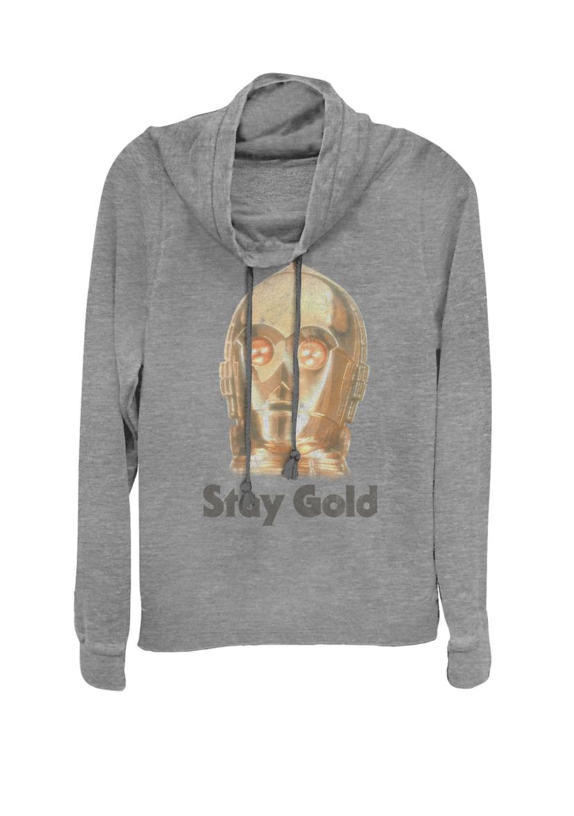 C-3PO Stay Gold Big Face Portrait Cowl Neck Graphic Pullover