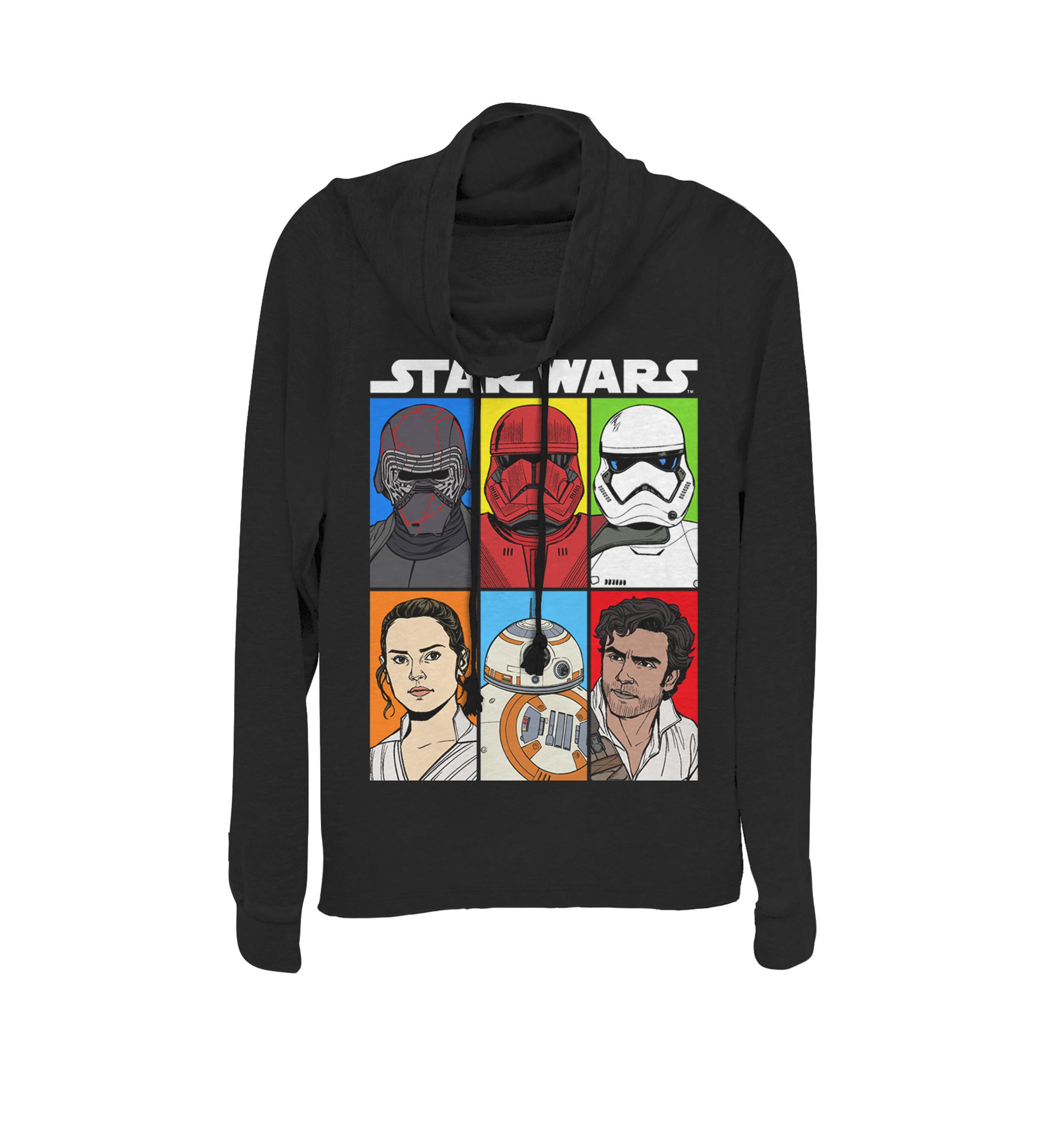 Rise Of Skywalker Good Vs Evil Cartoon Box Up Cowl Neck Graphic Pullover