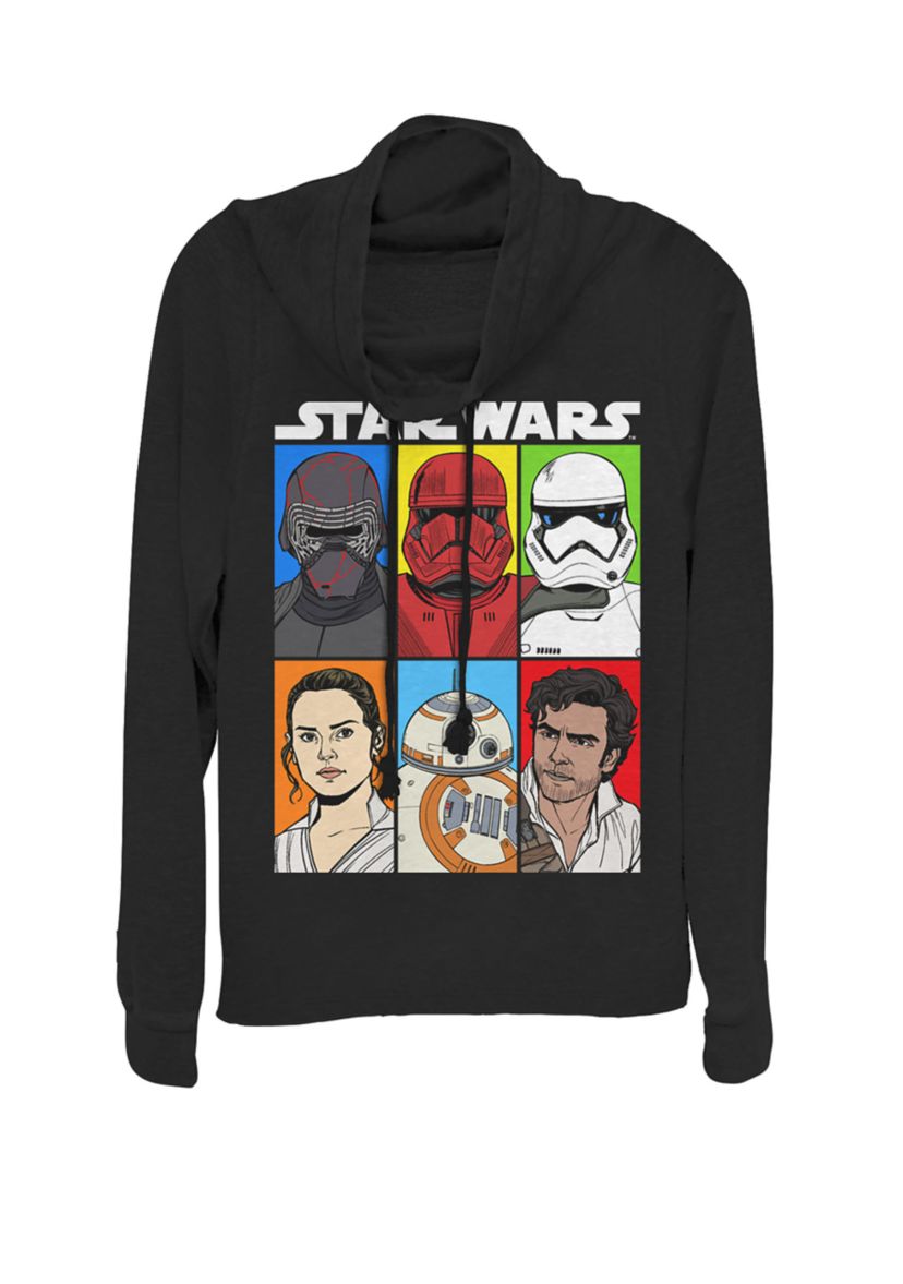 Rise Of Skywalker Good Vs Evil Cartoon Box Up Cowl Neck Graphic Pullover