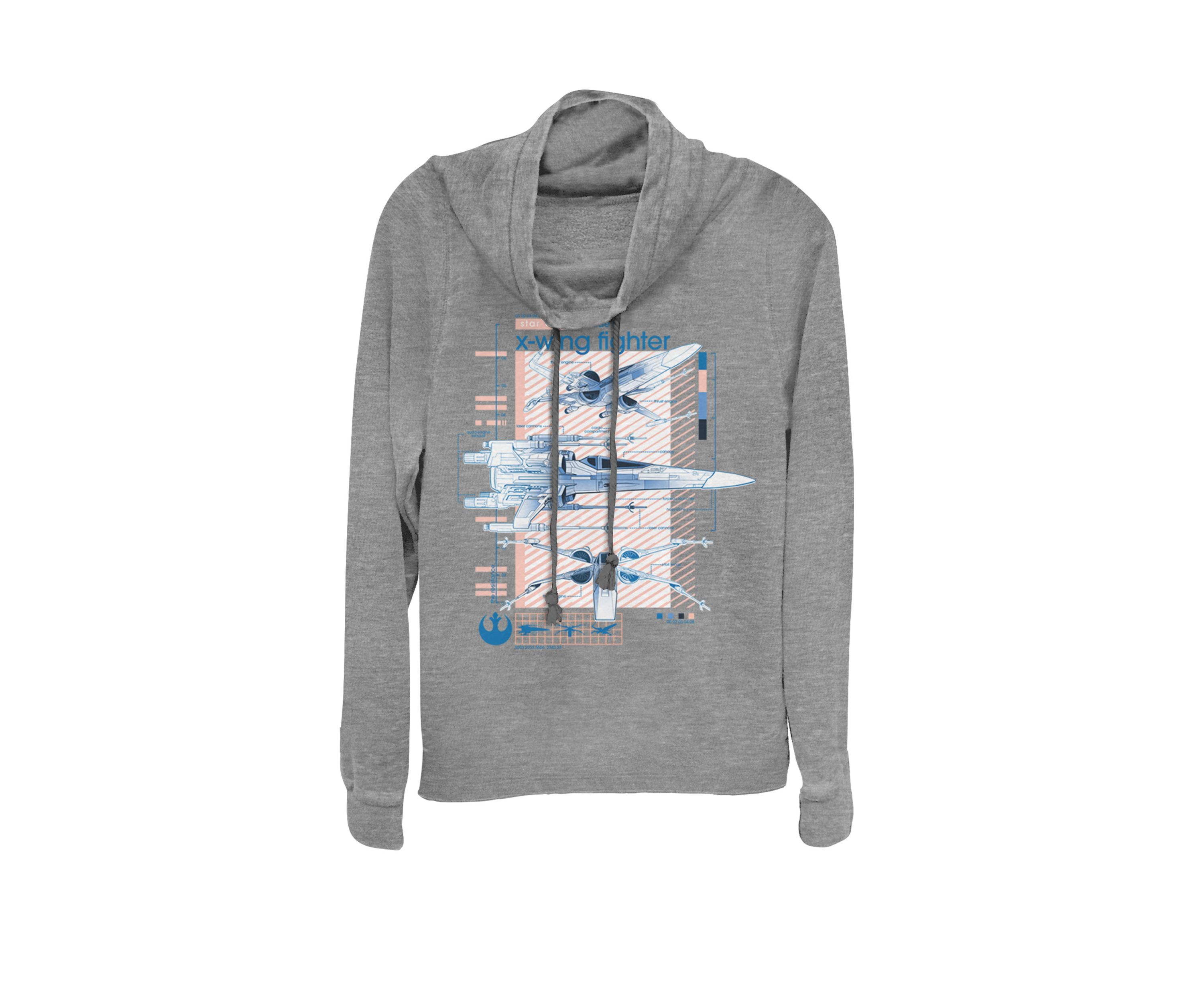 X-Wing Fighter Schematics Cowl Neck Graphic Pullover