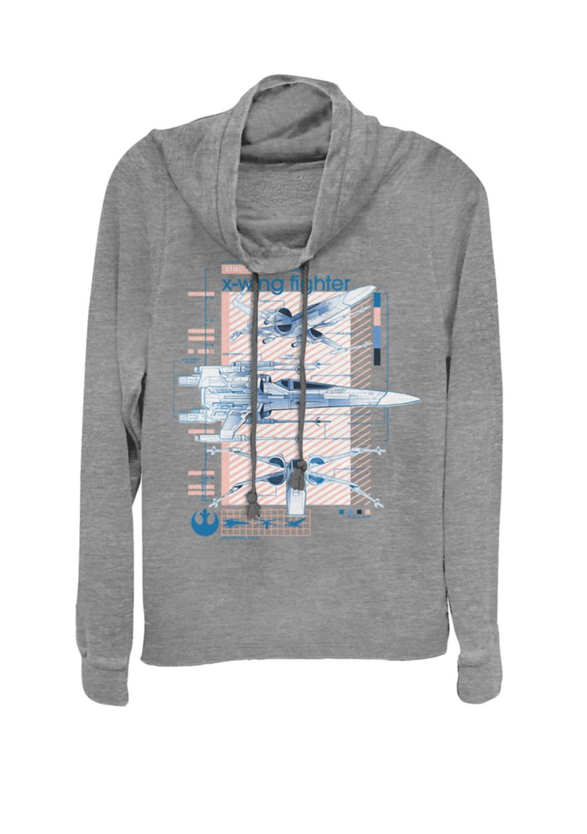 X-Wing Fighter Schematics Cowl Neck Graphic Pullover