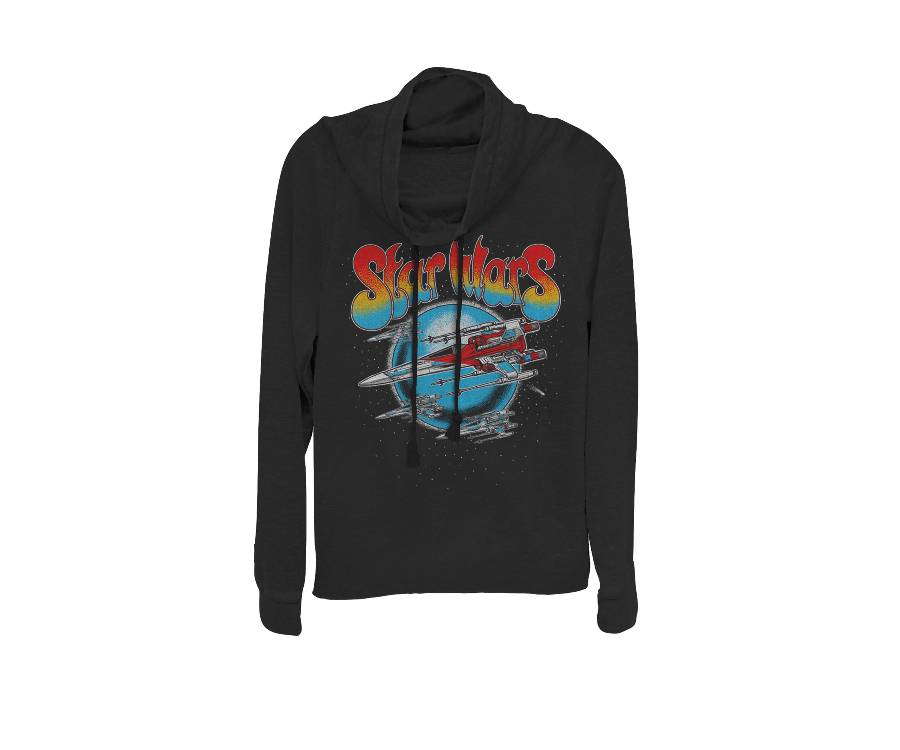 Retro Gradient X-Wing Fighter Cowl Neck Graphic Pullover