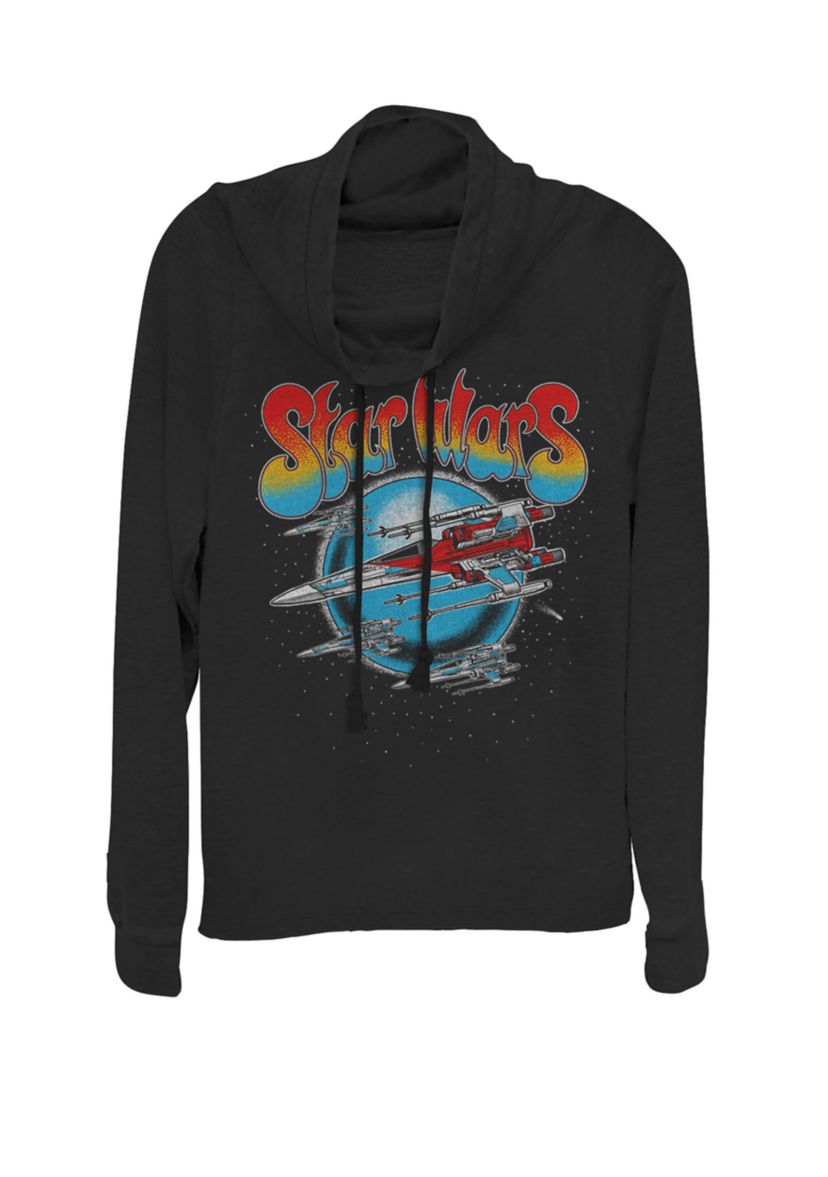 Retro Gradient X-Wing Fighter Cowl Neck Graphic Pullover