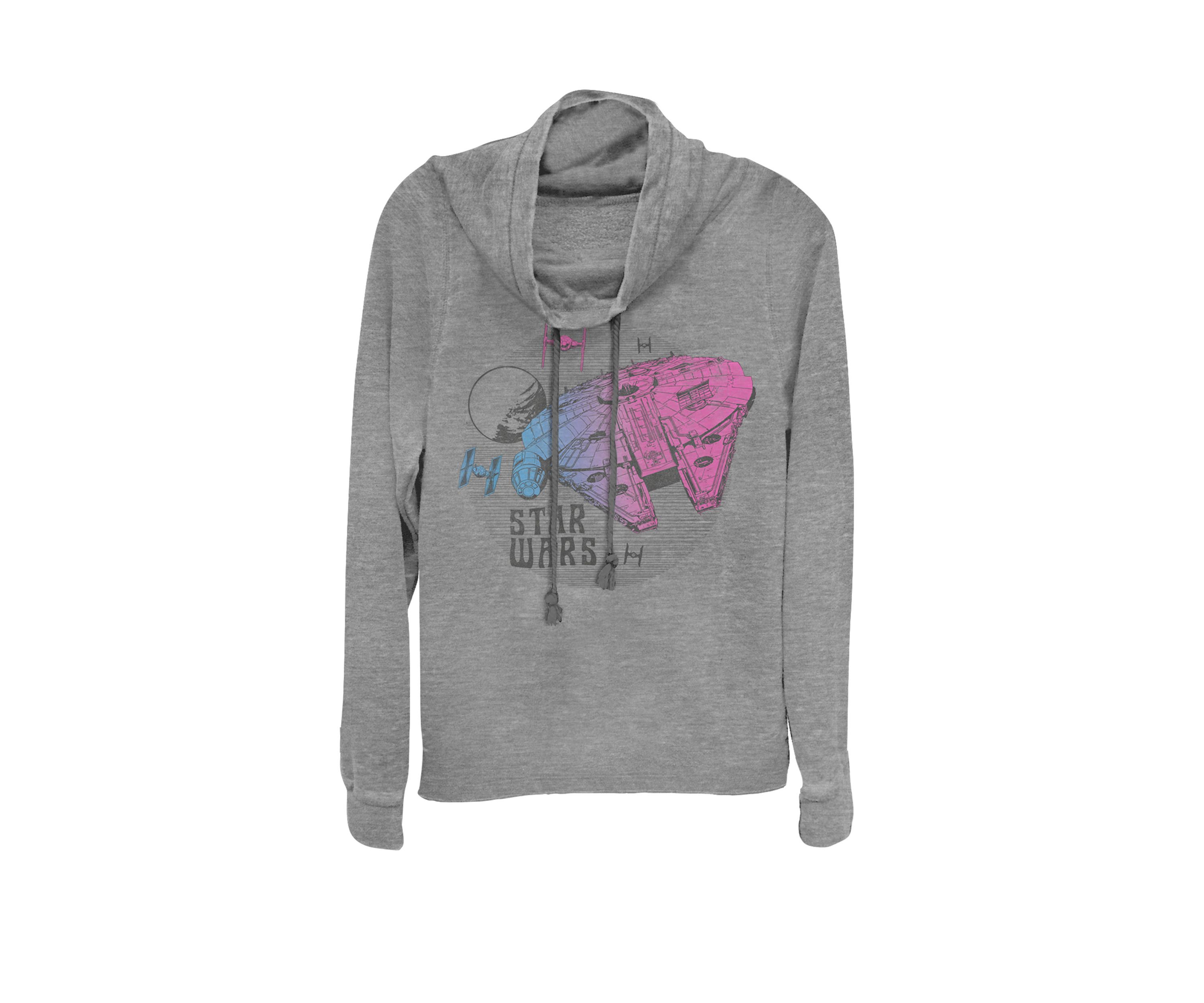 Retro Gradient Millennium Falcon Cowl Neck Graphic Pullover