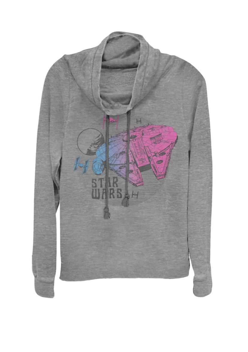 Retro Gradient Millennium Falcon Cowl Neck Graphic Pullover