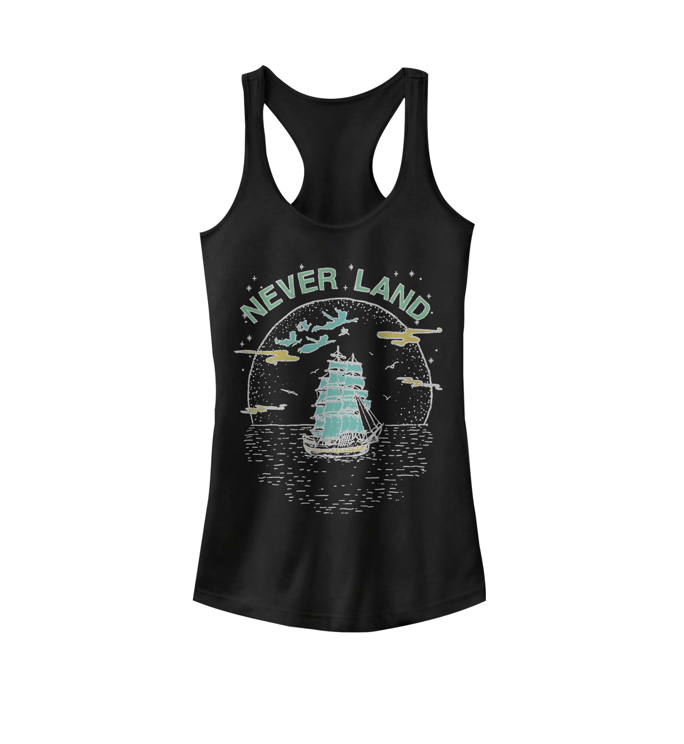 Peter Pan Fly To Never Land Ship Line Art Racerback Tank