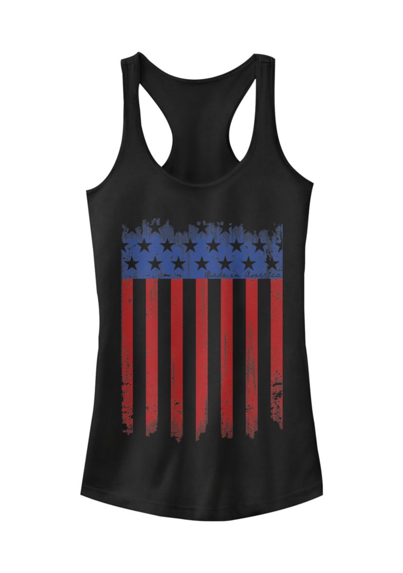 	  Juniors Distressed Flag America Tank Top  