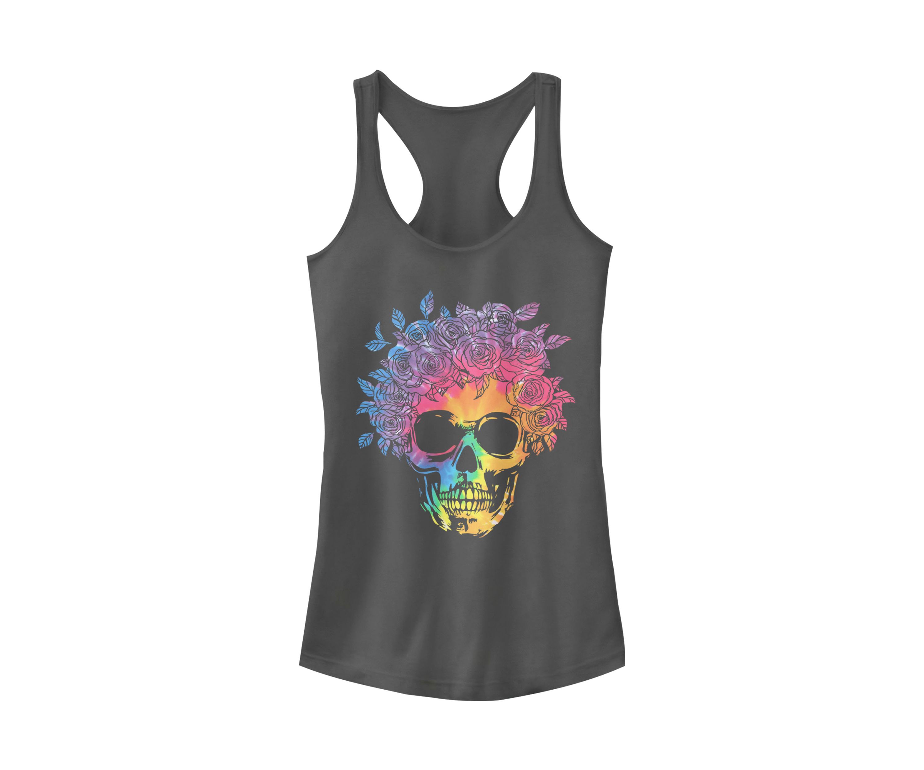 	  Juniors Skull Flowers Tank Top  