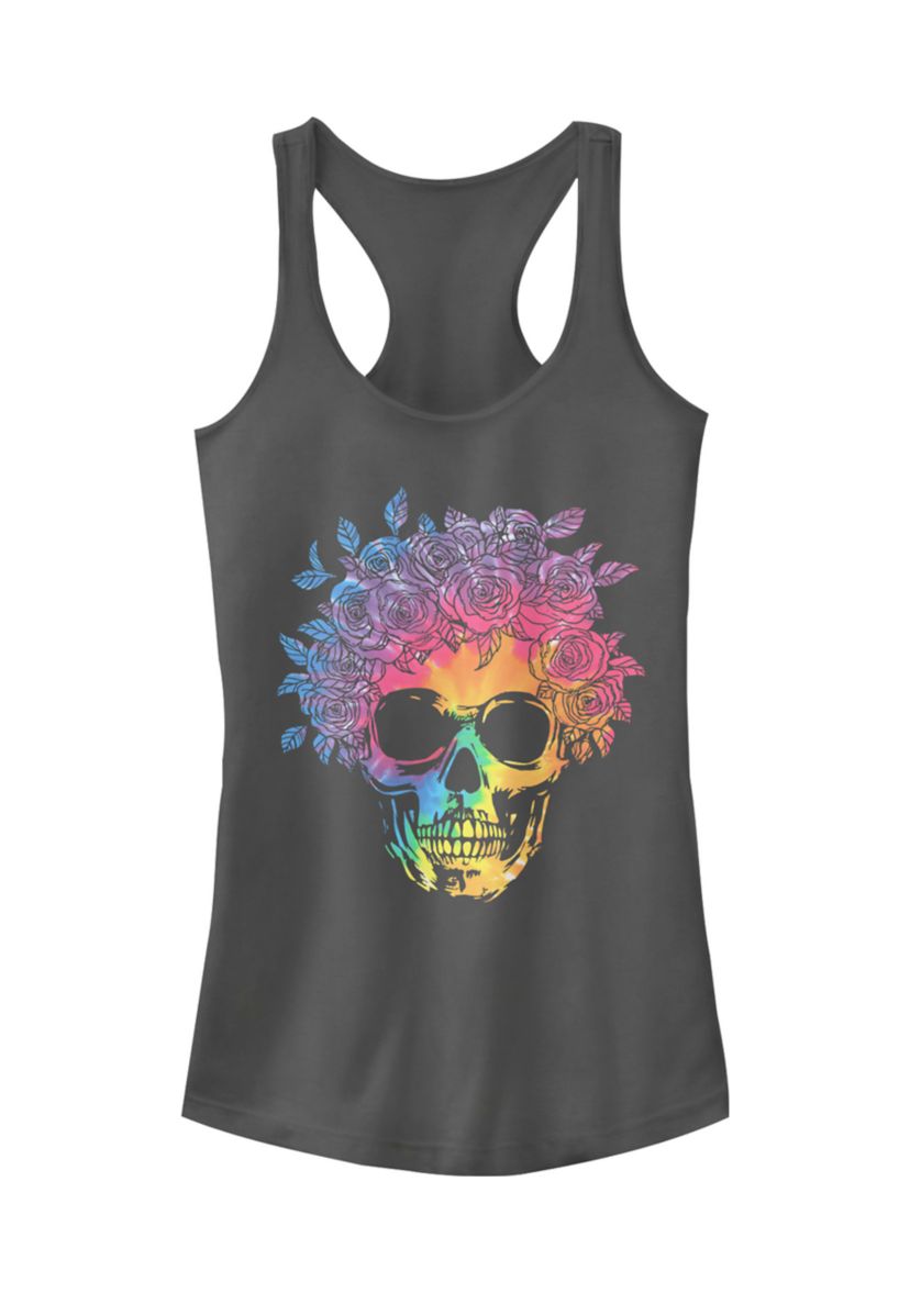 	  Juniors Skull Flowers Tank Top  