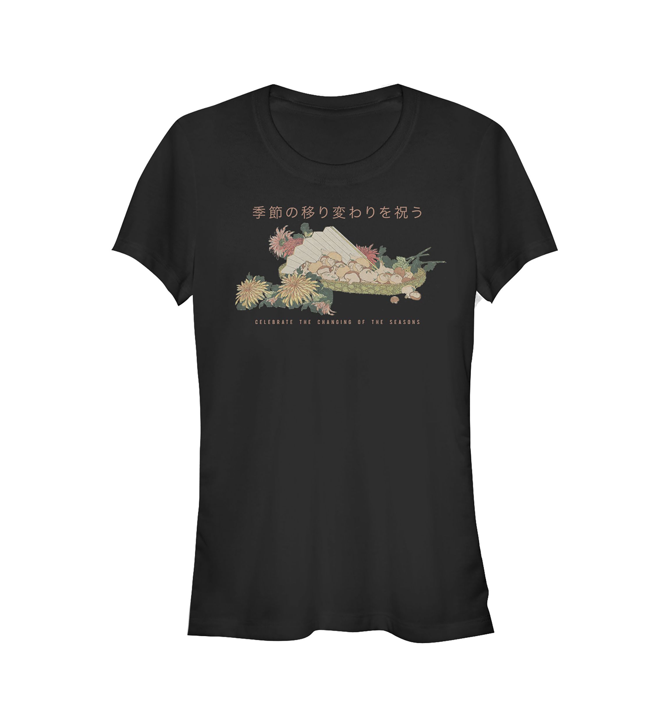 Juniors V-Line Anime Mushrooms Pullover Graphic T-Shirt