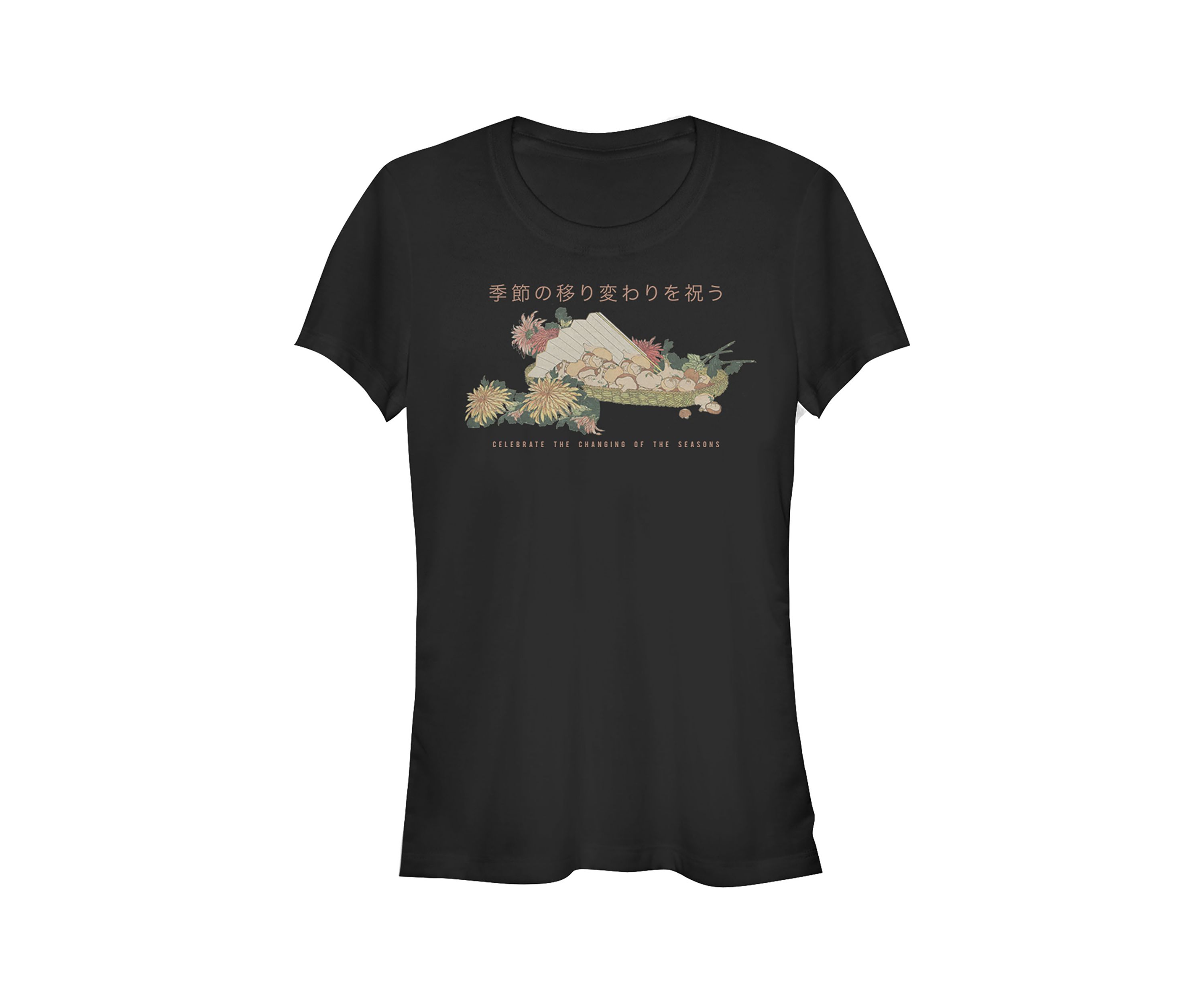  Juniors V-Line Anime Mushrooms Pullover Graphic T-Shirt