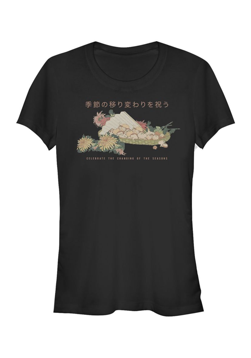  Juniors V-Line Anime Mushrooms Pullover Graphic T-Shirt