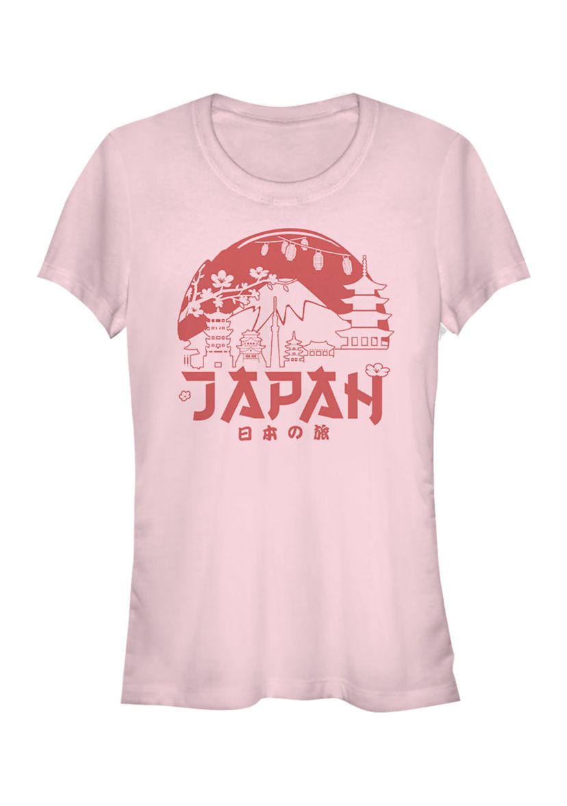 Juniors V-Line Japan Red Sun Horizon Graphic T-Shirt