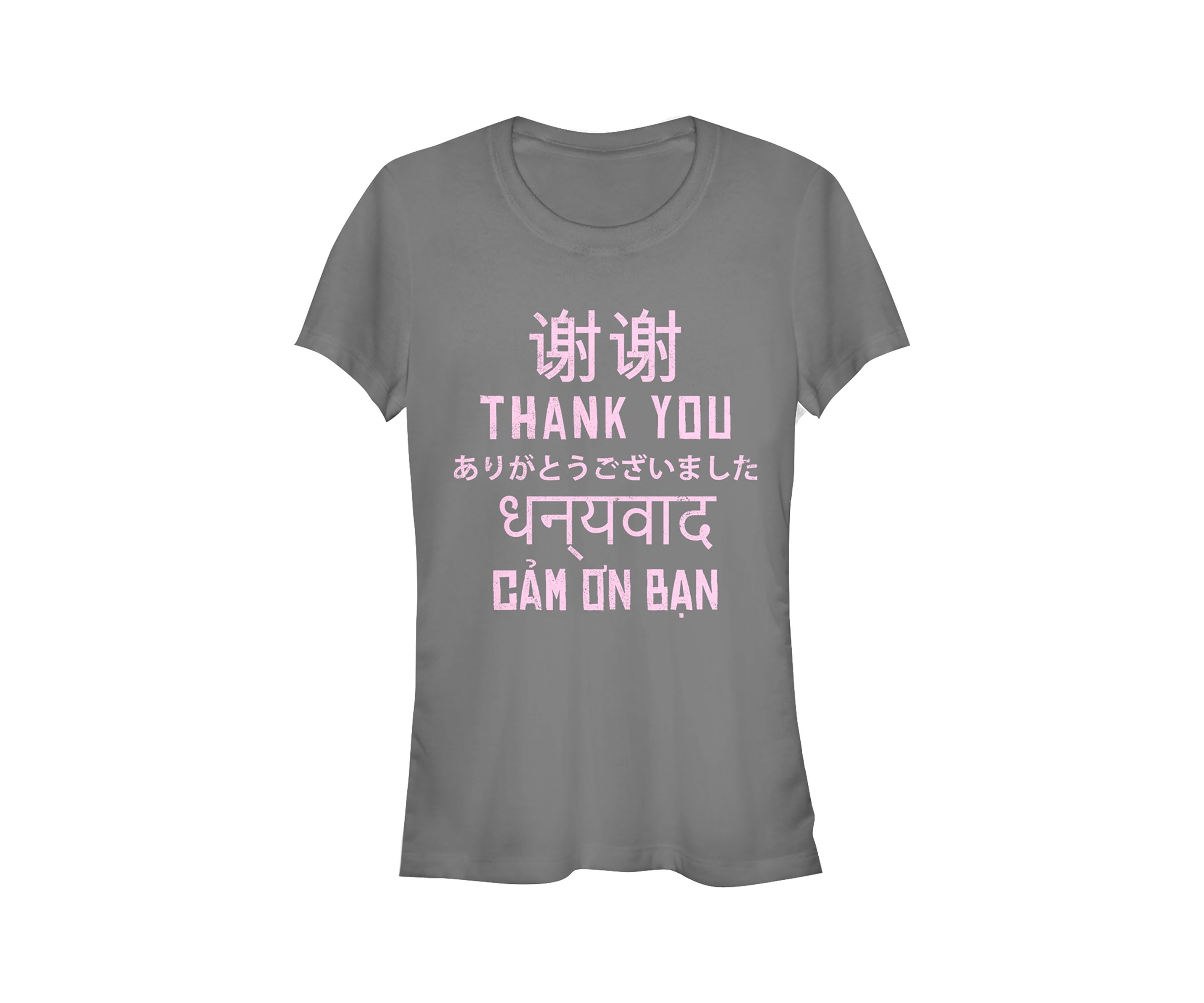Juniors V-Line Thank You Stack Graphic T-Shirt