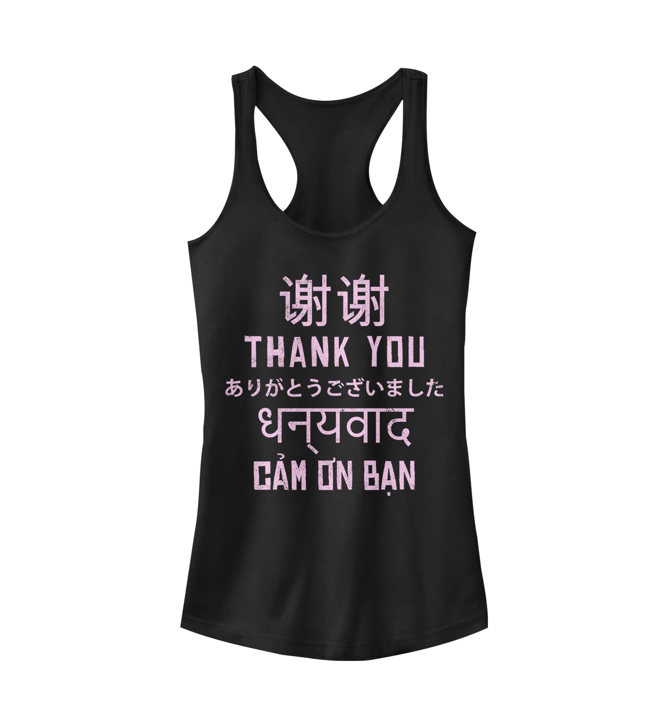 Juniors V-Line Thank You Stack Graphic Tank