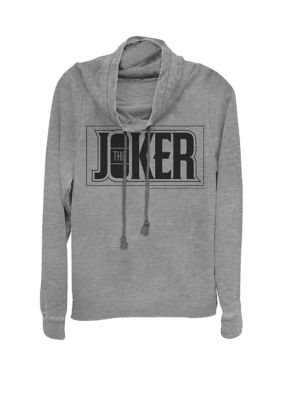 DC COMICS Women's The Joker Urban Text Logo Cowl Neck Pullover Sweater, Grey, XSmall