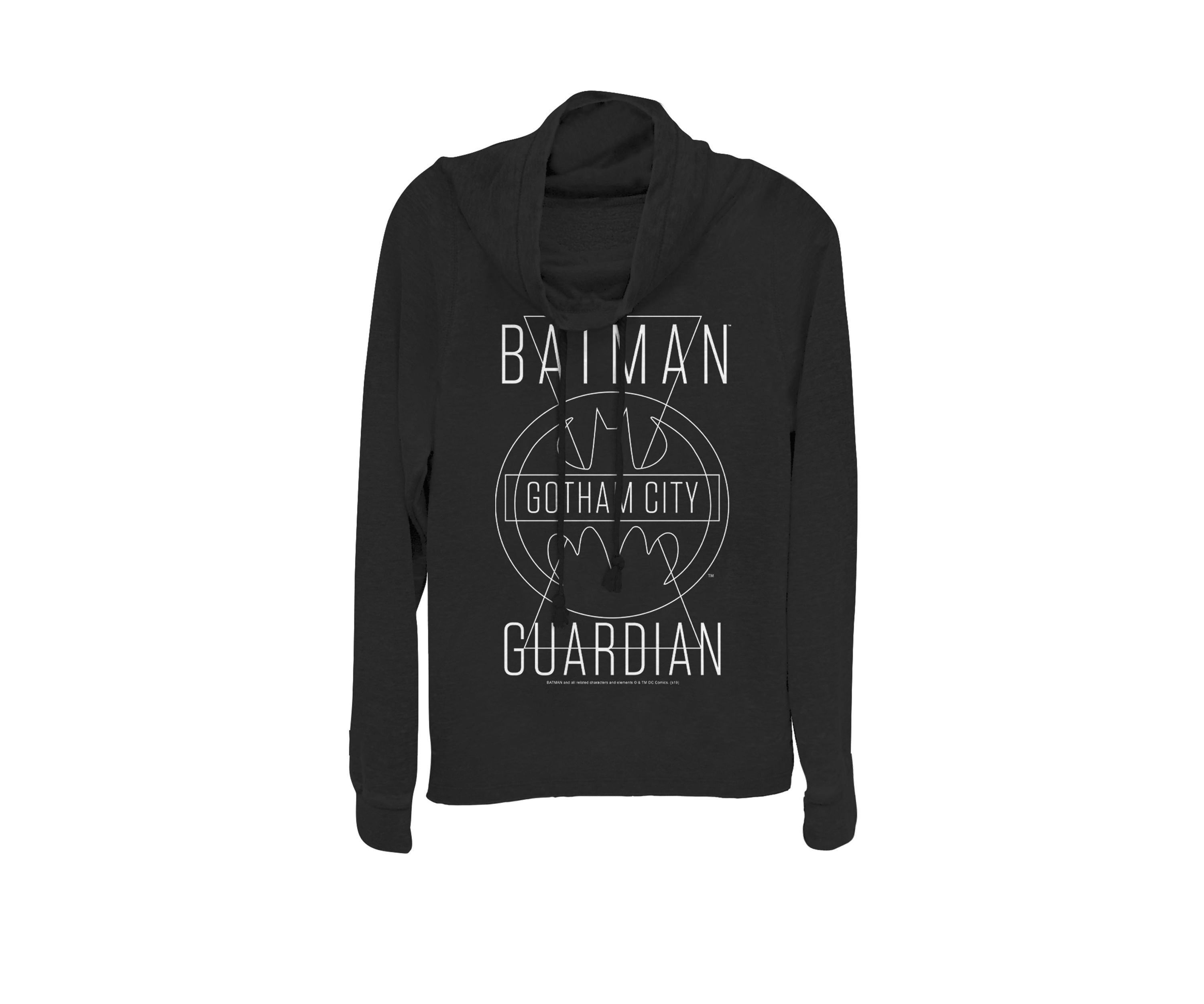 Gotham City Guardian Line Art Cowl Neck Graphic Pullover
