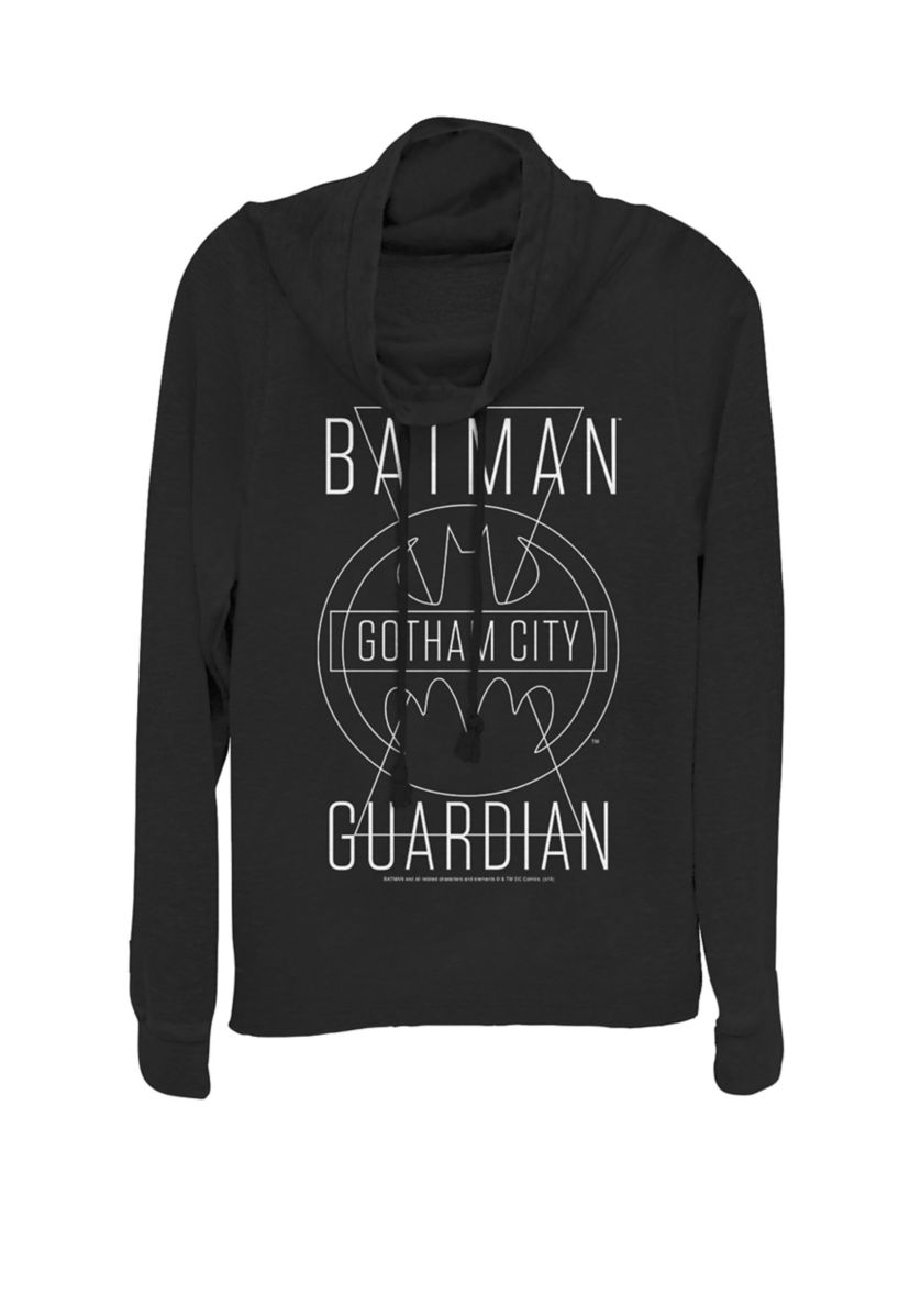 Gotham City Guardian Line Art Cowl Neck Graphic Pullover