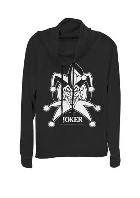 DC COMICS Women's Joker Costume Face Logo Cowl Neck Pullover Sweater, Black, XXL