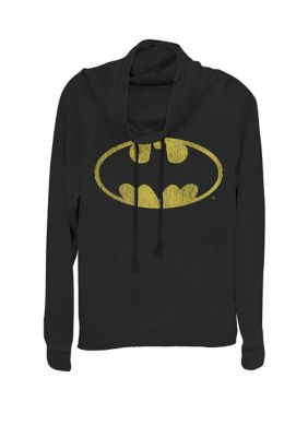DC COMICS Women's Classic Distressed Logo Cowl Neck Pullover Sweater, Black, XXL