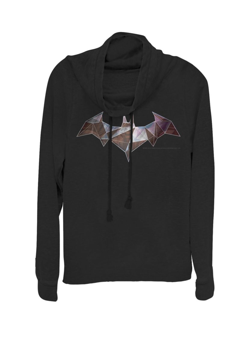Geometric Glass Bat Logo Cowl Neck Graphic Pullover