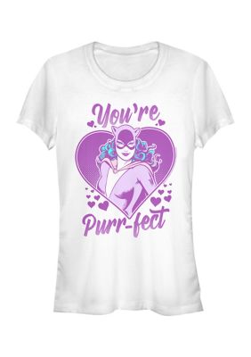 DC COMICS Women's Junior's Purrfect T-Shirt, White, 2XL