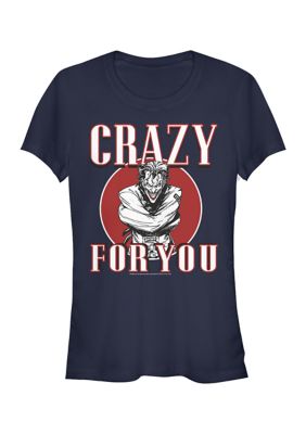 DC COMICS Women's Junior's Crazy Joker Love T-Shirt, Navy Blue, Small