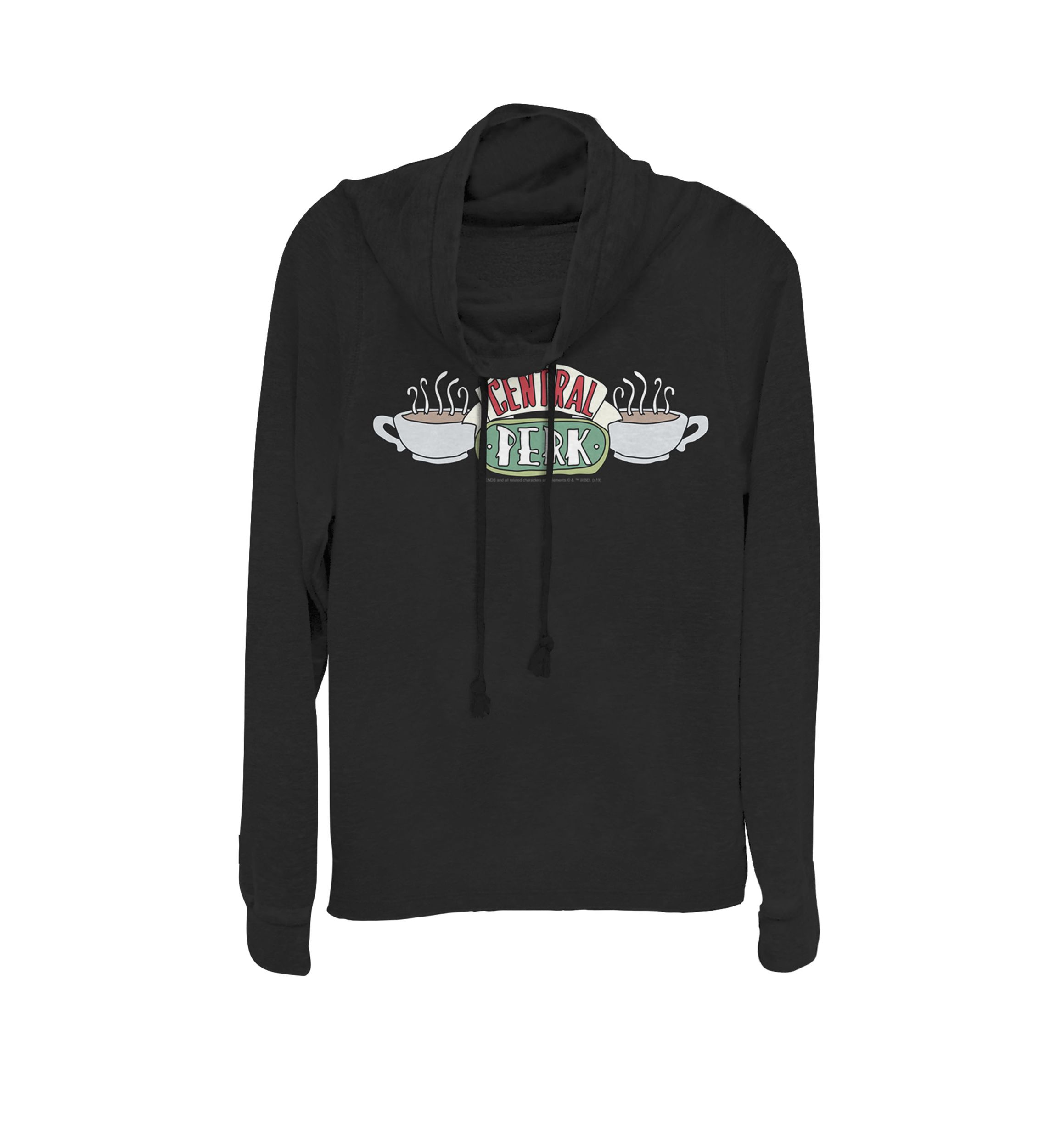 Central Perk Coffee Mug Logo Cowl Neck Pullover Sweater