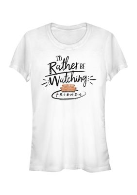 Friends Women's Juniors' I'd Rather Be Watching Graphic T-Shirt, White, Small