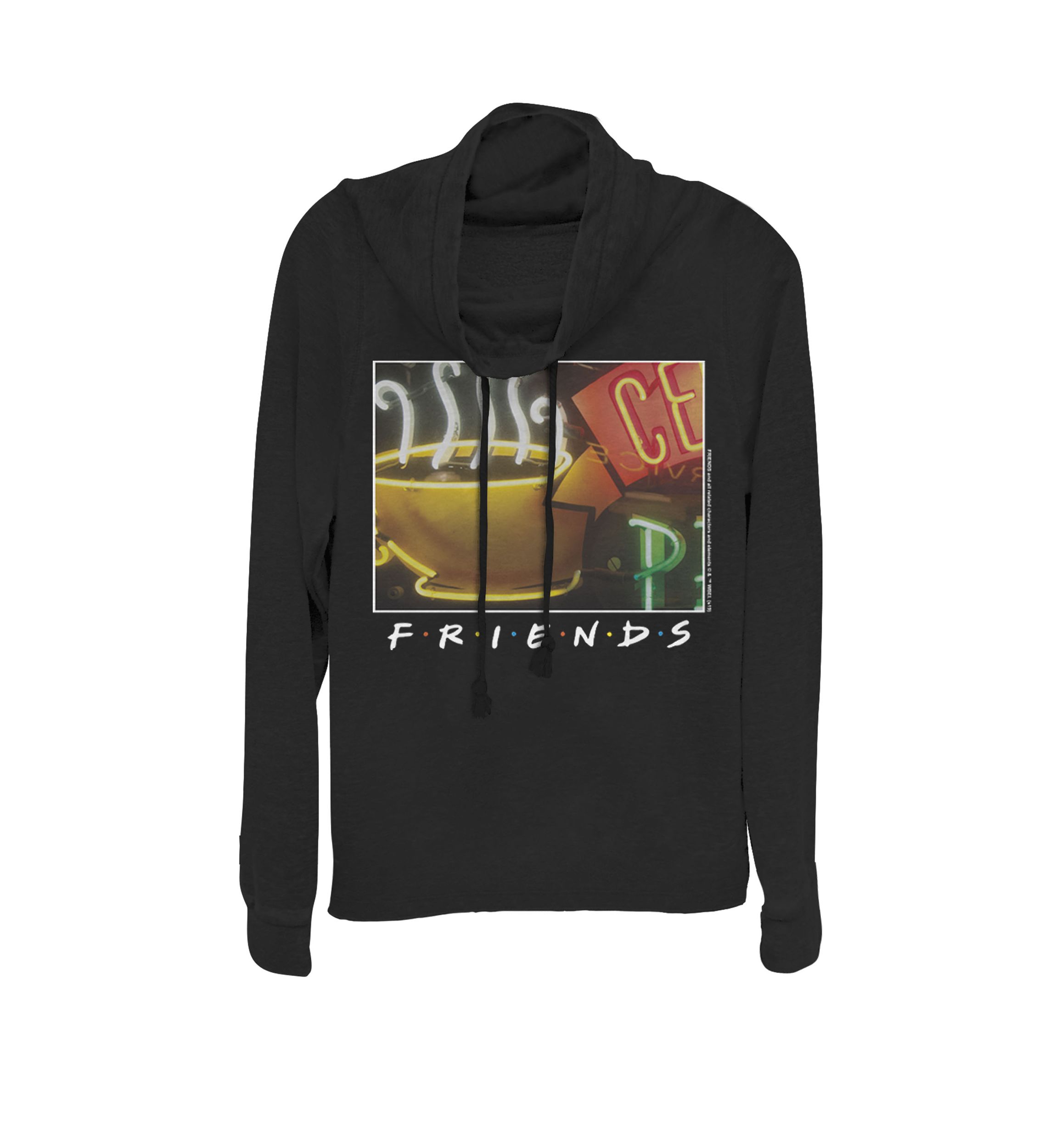 Central Perk Coffee Neon Sign Cowl Neck Graphic Pullover