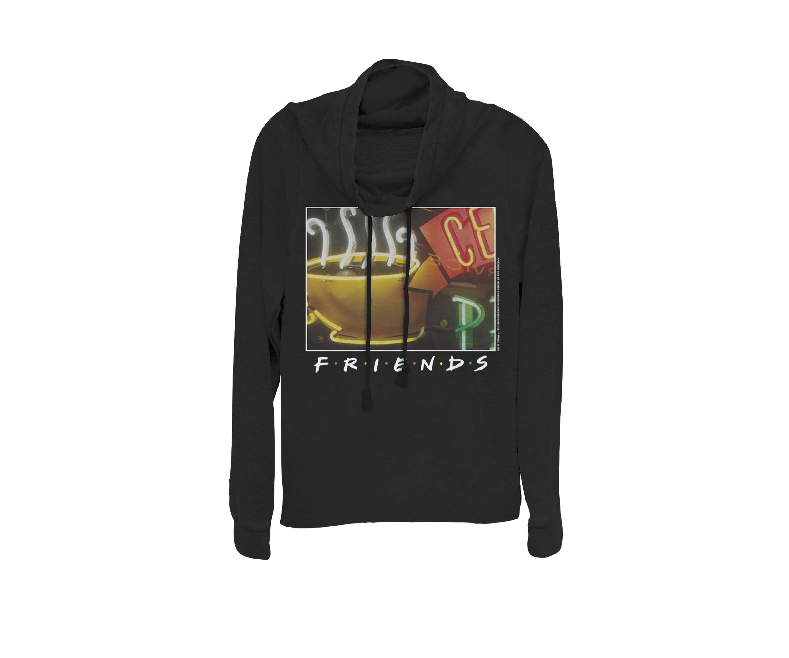 Central Perk Coffee Neon Sign Cowl Neck Graphic Pullover