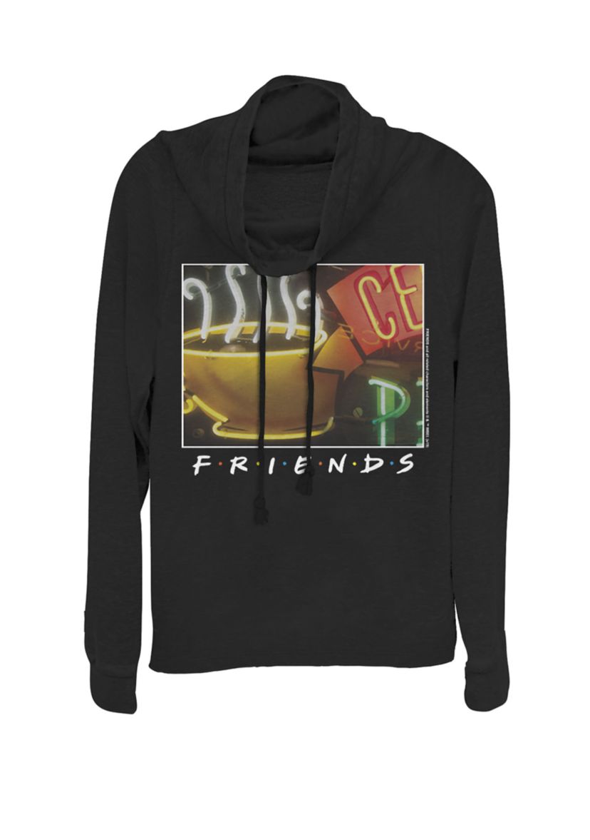 Central Perk Coffee Neon Sign Cowl Neck Graphic Pullover