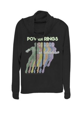 DC COMICS Women's Rainbow Power Rings Cowl Neck Graphic Pullover, Black, XXL